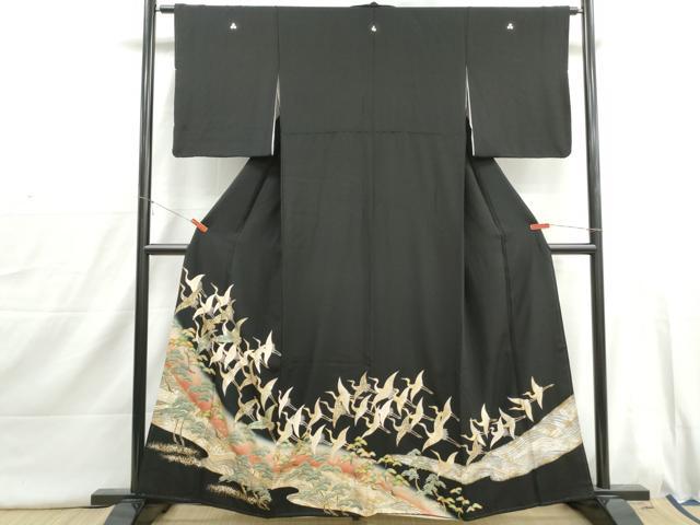 平和屋着物■豪華黒留袖 浜松群鶴文 金銀彩 正絹 逸品 DABI1761qa