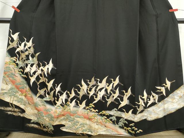 平和屋着物■豪華黒留袖 浜松群鶴文 金銀彩 正絹 逸品 DABI1761qa