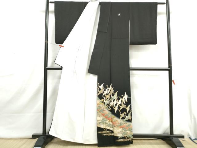平和屋着物■豪華黒留袖 浜松群鶴文 金銀彩 正絹 逸品 DABI1761qa