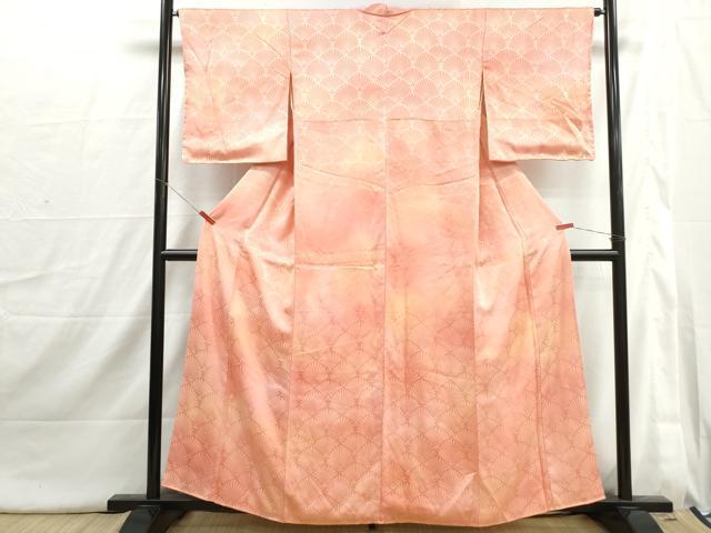 平和屋着物■上質な小紋 花青海波地紋 暈し染め 正絹 逸品 DABI1762qa