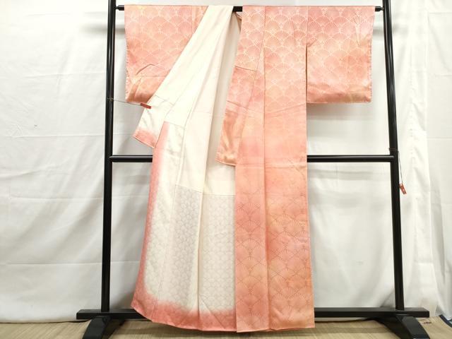 平和屋着物■上質な小紋 花青海波地紋 暈し染め 正絹 逸品 DABI1762qa