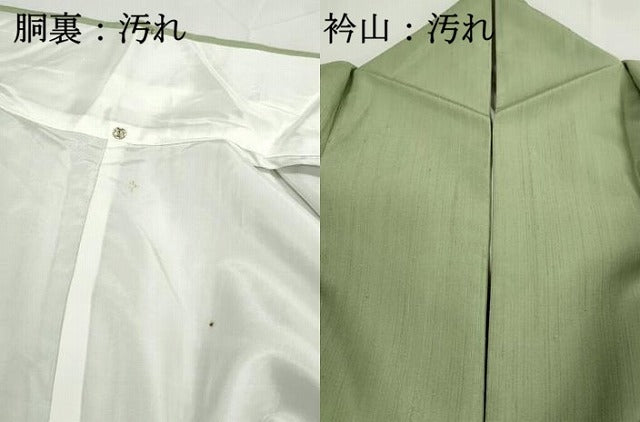 平和屋着物■上質な色無地 柳色 伝統工芸品越後生紬 反端付き 正絹 逸品 DABI1768qa