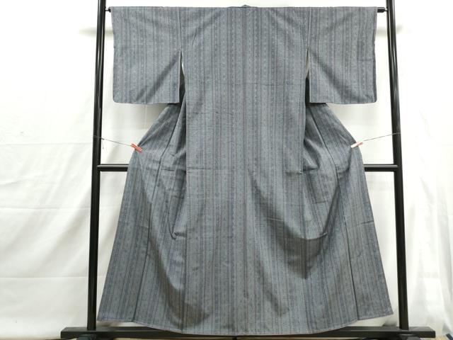 平和屋着物■献上紬 幾何学間道 反端付き 正絹 逸品 DABI1769qa
