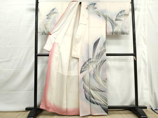 平和屋着物■訪問着 抽象飛鳥文 暈し染め 銀彩 正絹 逸品 DABI1773qa