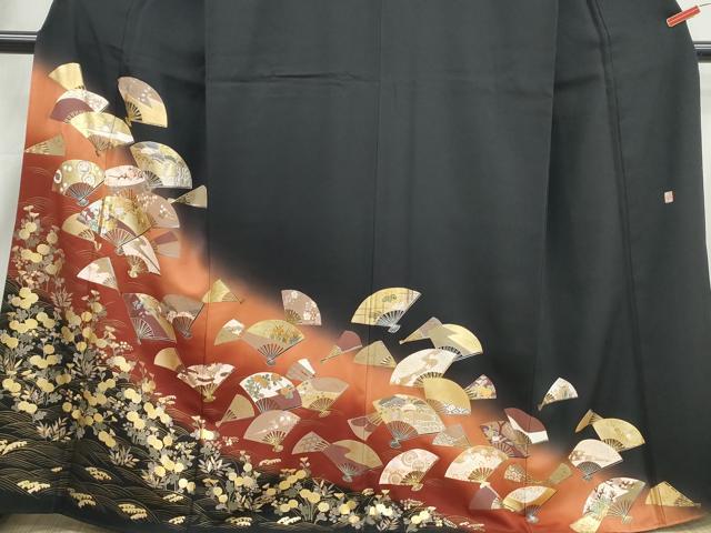 平和屋着物■豪華黒留袖 作家物 扇面花文 暈し染め 金銀彩 正絹 逸品 DABI1776cd