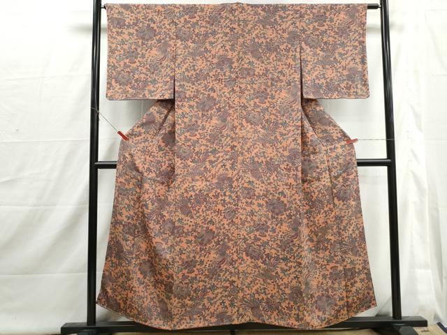 平和屋着物■上質な小紋 更紗花鳥文 鬼しぼ縮緬 正絹 逸品 DABI1778qa