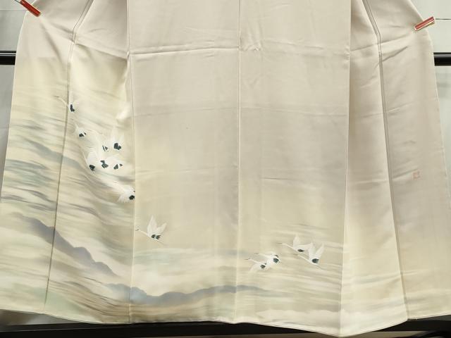平和屋着物■染色作家 安達華生 訪問着 風景群鶴文 正絹 逸品 DABI1783qa