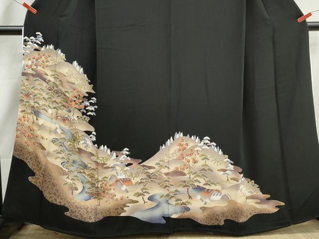 平和屋着物■豪華黒留袖 風景花文 金彩 正絹 逸品 DABI1794qa