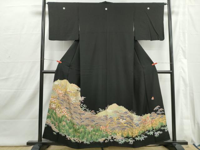 平和屋着物■豪華黒留袖 友禅 作家物 風景花文 松竹梅 正絹 逸品 DABI1795qa