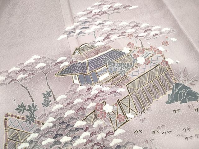 平和屋着物■訪問着 風景花文 松竹梅 暈し染め 金彩 正絹 逸品 DABI1807qa
