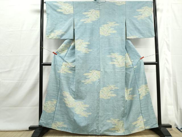 平和屋着物■小千谷紬 雲取り花文 正絹 逸品 DABI1808qa