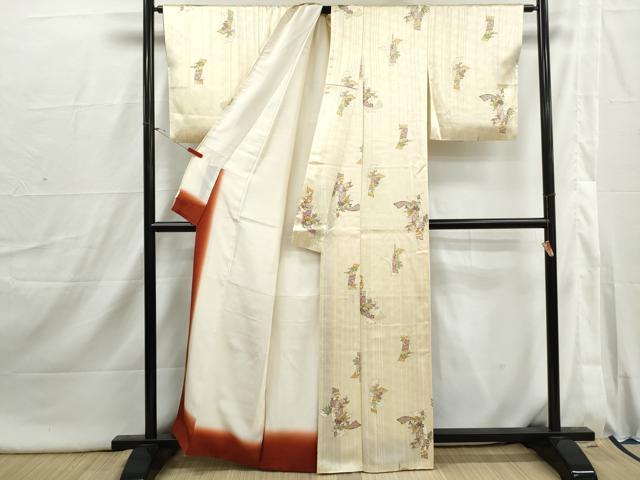 平和屋着物■上質な小紋 短冊花文 牡丹 金彩 正絹 逸品 DABI1814qa