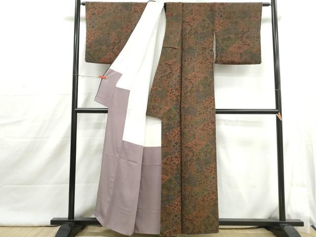 平和屋着物■上質な小紋 切嵌更紗花文 鬼しぼ縮緬 正絹 逸品 DABI1843qa