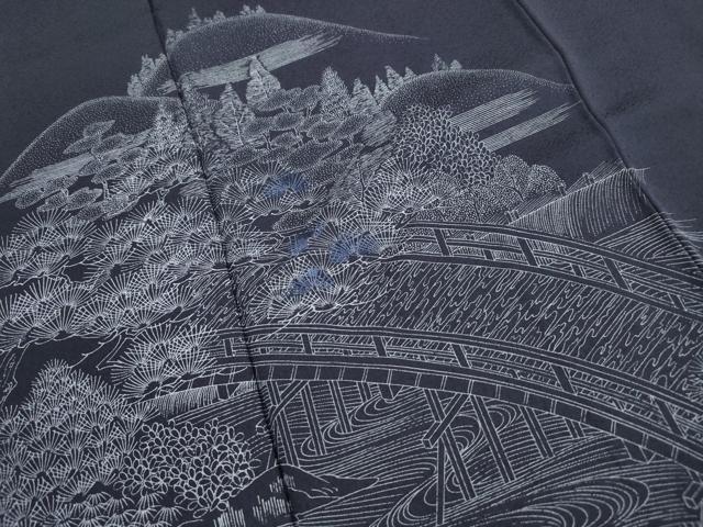 平和屋着物■訪問着 刺繍 渡橋風景花文 正絹 逸品 DABI1847qa