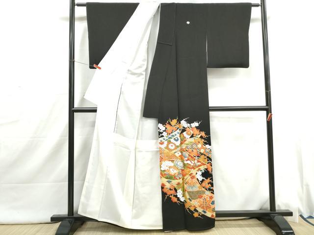 平和屋着物■豪華黒留袖 駒刺繍 枝梅牡丹文 金彩 正絹 逸品 DABI1848qa
