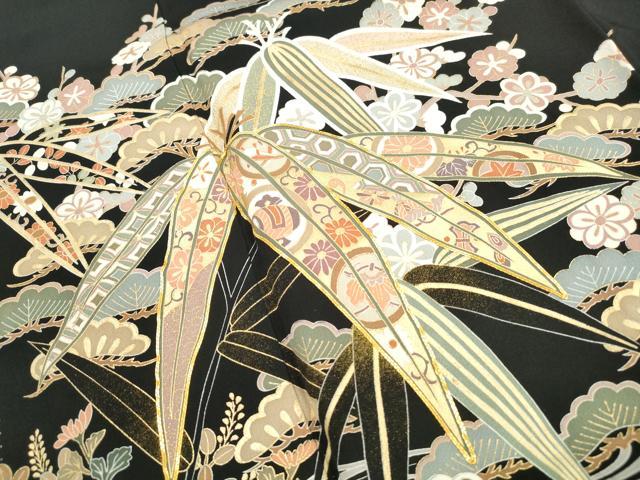 平和屋着物■豪華黒留袖 駒刺繍 渡橋鴛鴦花文 松竹梅 笹の葉 松寿 金彩 正絹 逸品 DABI1850qa