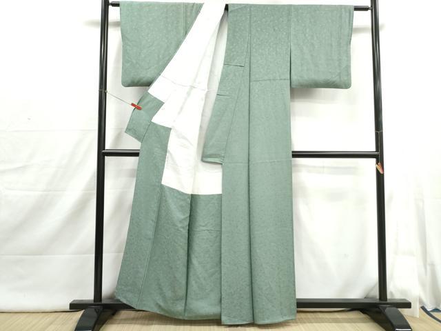 平和屋着物■上質な色無地 小花尽くし地紋 山葵色 正絹 逸品 DABI1851qa
