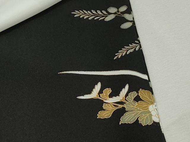 平和屋着物■豪華黒留袖 駒刺繍 扇面御所車花文 金彩 正絹 逸品 DABI1855qa