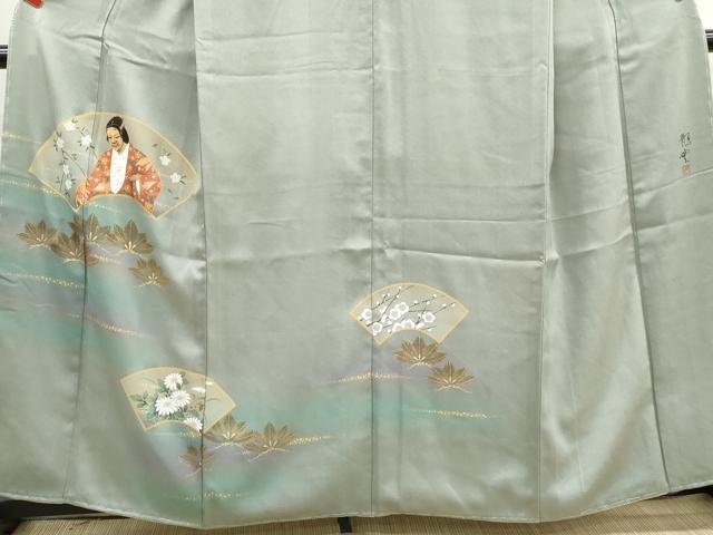 平和屋着物■染色作家 青木龍雲 訪問着 地紙人物花文 能面 暈し染め 金彩 正絹 逸品 DABI1859qa