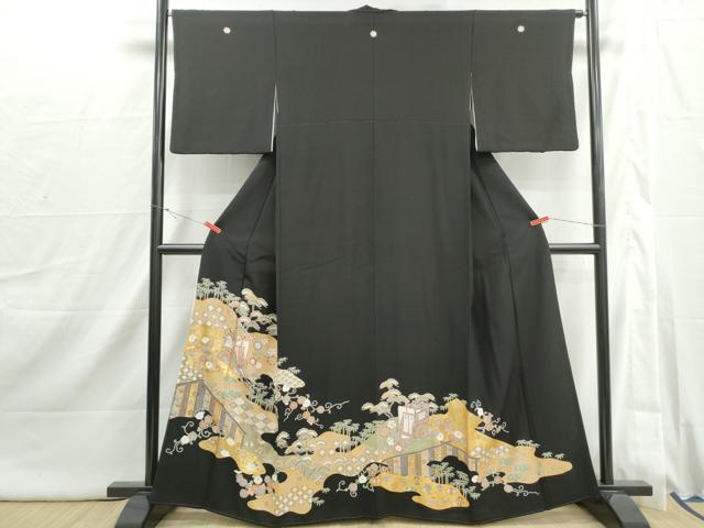 平和屋着物■豪華黒留袖 駒刺繍 御所車花文 松竹梅 金銀彩 正絹 逸品 DABI1862qa