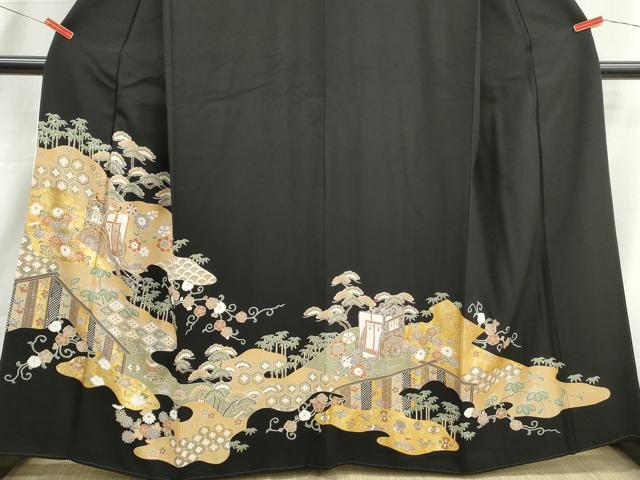 平和屋着物■豪華黒留袖 駒刺繍 御所車花文 松竹梅 金銀彩 正絹 逸品 DABI1862qa