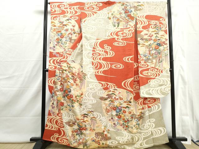 平和屋着物■豪華振袖 駒刺繍 流水飛鶴花文 松竹梅 金彩 正絹 逸品 DABI1871qa