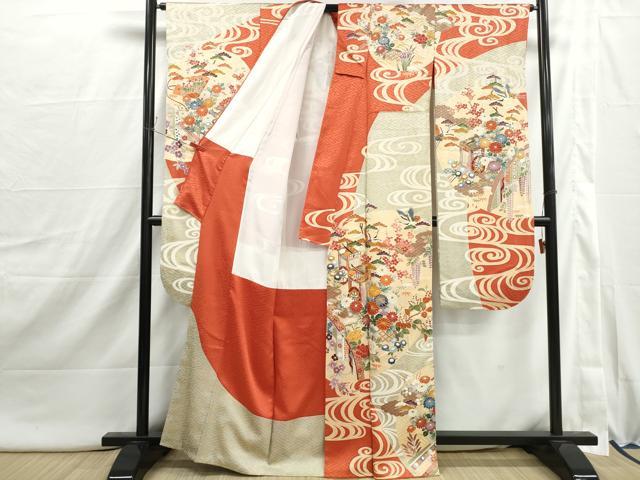 平和屋着物■豪華振袖 駒刺繍 流水飛鶴花文 松竹梅 金彩 正絹 逸品 DABI1871qa