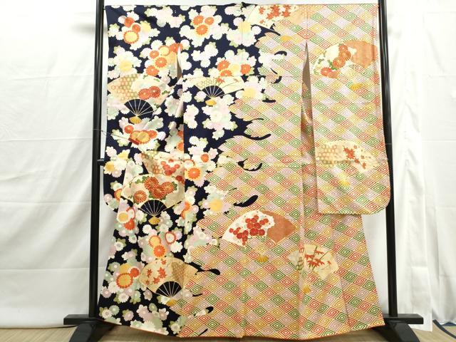 平和屋着物■豪華振袖 駒刺繍 扇面菊尽くし文 笹竹 金彩 正絹 逸品 DABI1873qa