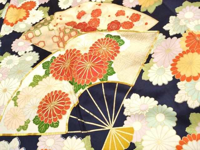 平和屋着物■豪華振袖 駒刺繍 扇面菊尽くし文 笹竹 金彩 正絹 逸品 DABI1873qa