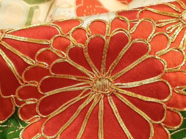 平和屋着物■豪華振袖 駒刺繍 扇面菊尽くし文 笹竹 金彩 正絹 逸品 DABI1873qa