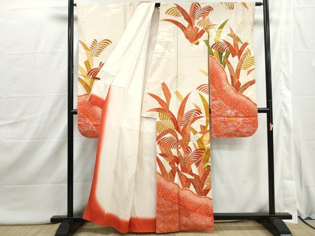 平和屋着物■豪華振袖 駒刺繍 絞り 葉尽くし文 金彩 正絹 逸品 DABI1875qa