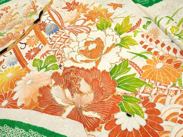 平和屋着物■豪華振袖 駒刺繍 絞り 几帳花文 牡丹 金彩 正絹 逸品 DABI1880qa