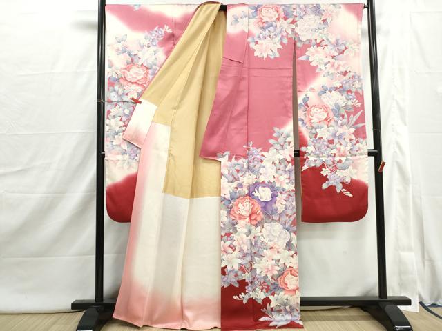 平和屋着物■豪華振袖 草花文 牡丹 暈し染め 銀彩 正絹 逸品 DABI1882qa