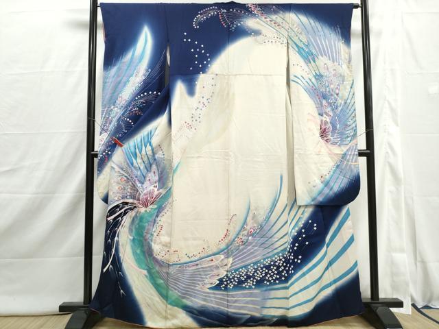平和屋着物■豪華振袖 刺繍 舞蝶文 暈し染め 銀彩 正絹 逸品 DABI1883qa