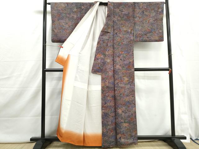 平和屋着物■上質な小紋 扇面風景花文 正絹 逸品 DABI1886qa
