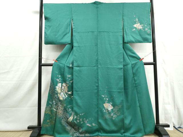 平和屋着物■訪問着 螺鈿 扇面御所車花文 金銀彩 正絹 逸品 DABI1889qa