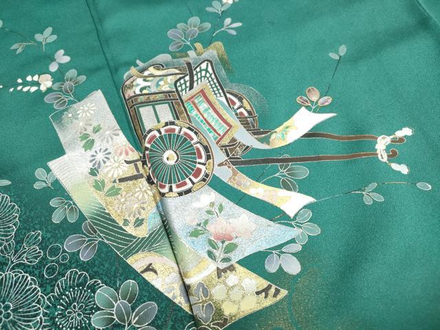 平和屋着物■訪問着 螺鈿 扇面御所車花文 金銀彩 正絹 逸品 DABI1889qa