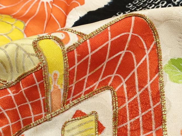 平和屋着物■豪華振袖 駒刺繍 絞り 道長御所車花文 金彩 正絹 逸品 DABI1912qa