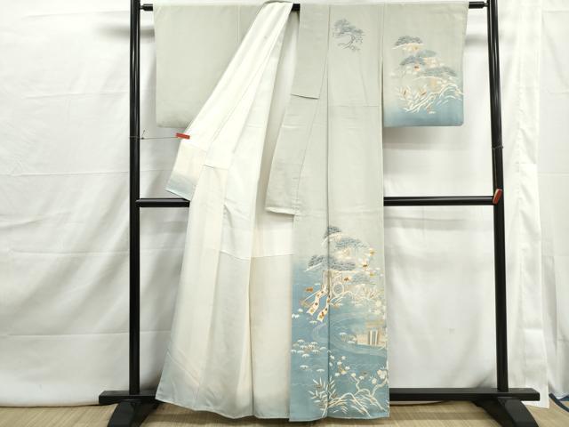平和屋着物■訪問着 作家物 御所車枝松文 暈し染め 鬼しぼ縮緬 正絹 逸品 DABI1915qa