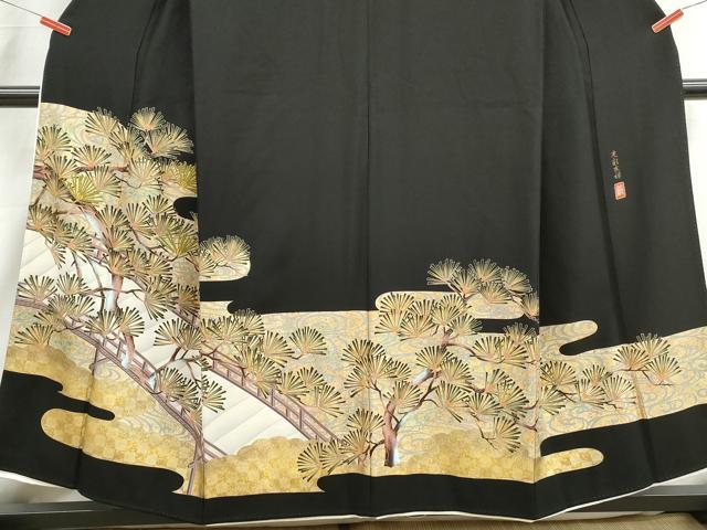 平和屋着物■豪華黒留袖 作家物 刺繍 渡橋枝松文 光彩友禅 金彩 正絹 逸品 DABI1919qa