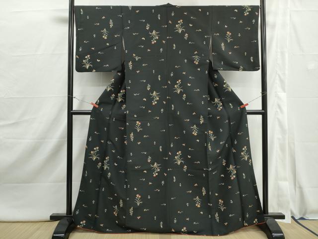 平和屋着物■小紋 舞蝶花文 黒地 DABI1925qa
