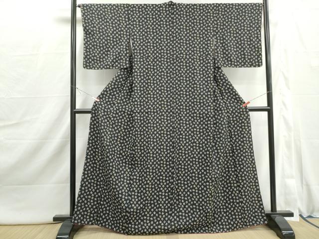 平和屋着物■小紋 抽象花文 黒地 洗える着物 DABI1941qa