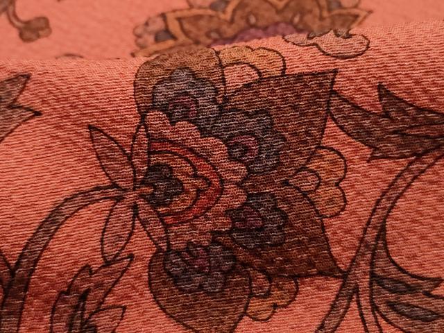 平和屋着物■上質な小紋 更紗花文 鬼しぼ縮緬 正絹 逸品 DABI1963qa