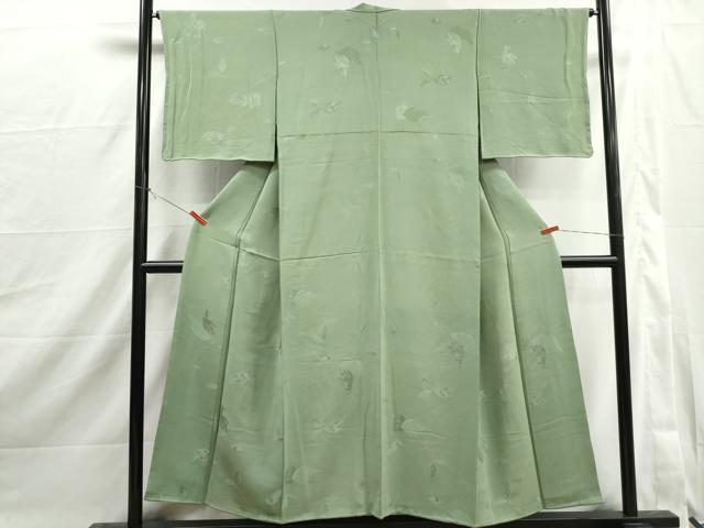 平和屋着物■上質な色無地 枝葉地紋 山葵色 正絹 逸品 DABI1967qa