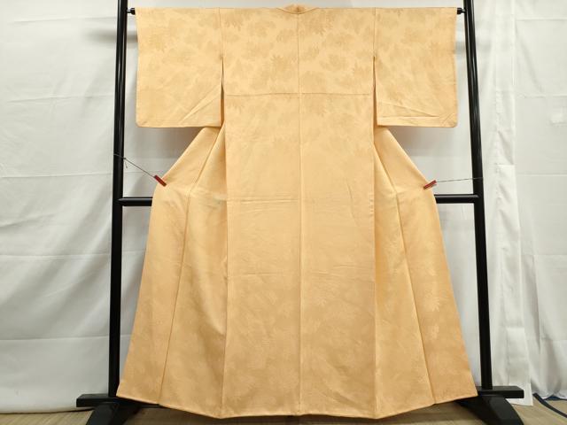 平和屋着物■上質な色無地 枝葉地紋 杏色 正絹 逸品 DABI1974qa