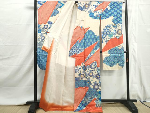 平和屋着物■豪華振袖 駒刺繍 絞り 七宝花唐草文 金彩 正絹 逸品 DABI1986qa