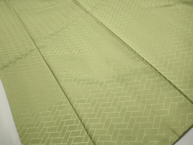 平和屋着物■色無地 檜垣地紋 若葉色 背抜き仕立て 洗える着物 DABI1997qa