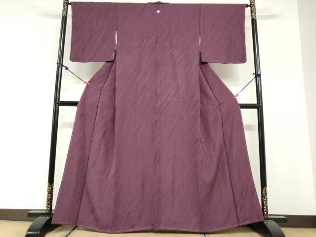平和屋着物●上質な色無地 変わり縞地紋 葡萄色 正絹 逸品 未使用 DABI2004ud