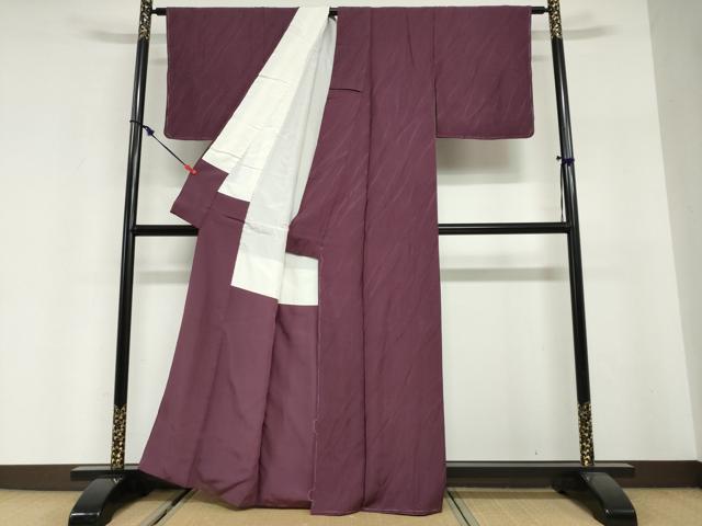 平和屋着物●上質な色無地 変わり縞地紋 葡萄色 正絹 逸品 未使用 DABI2004ud