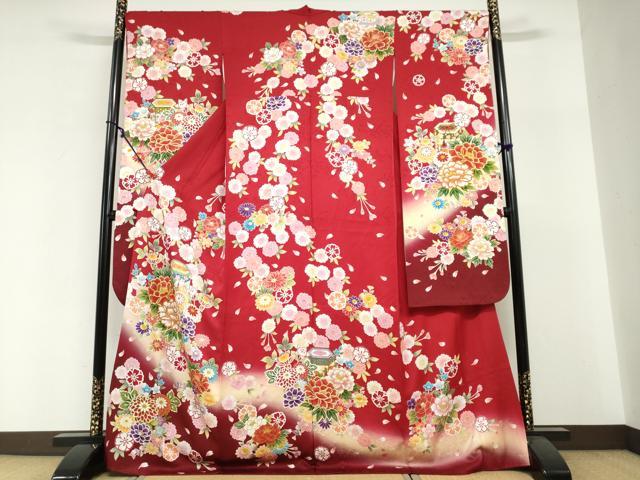 平和屋着物●豪華振袖 貝桶草花文 暈し染め 金彩 正絹 逸品 DABI2016ud
